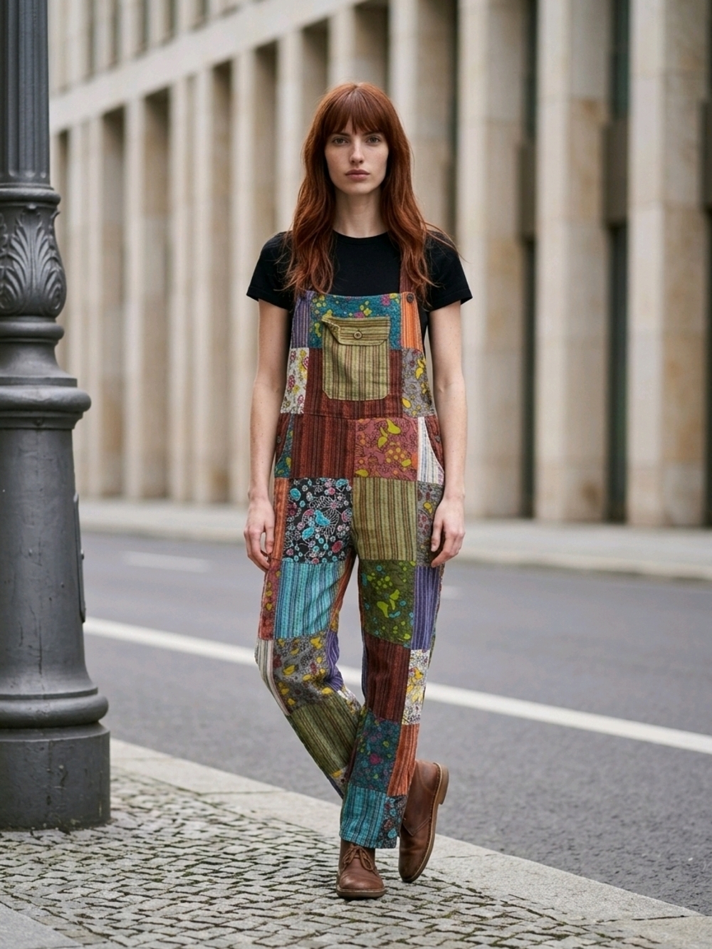 Patchwork Overalls Romper in Multicolor
